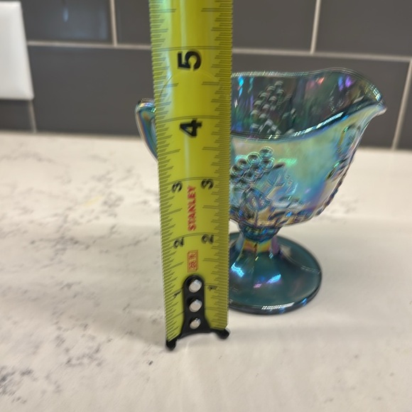Vtg, Indiana Blue Carnival Glass Pedestal Creamer Harvest Grapes Iradescent - Picture 7 of 8